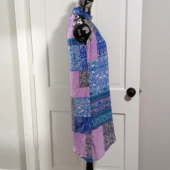 🆕️ 💜HTF Alice & Trixie💜 - Blue/Purple Floral Faux Wrap Halter Neck Silk Dress - Picture 5 of 14